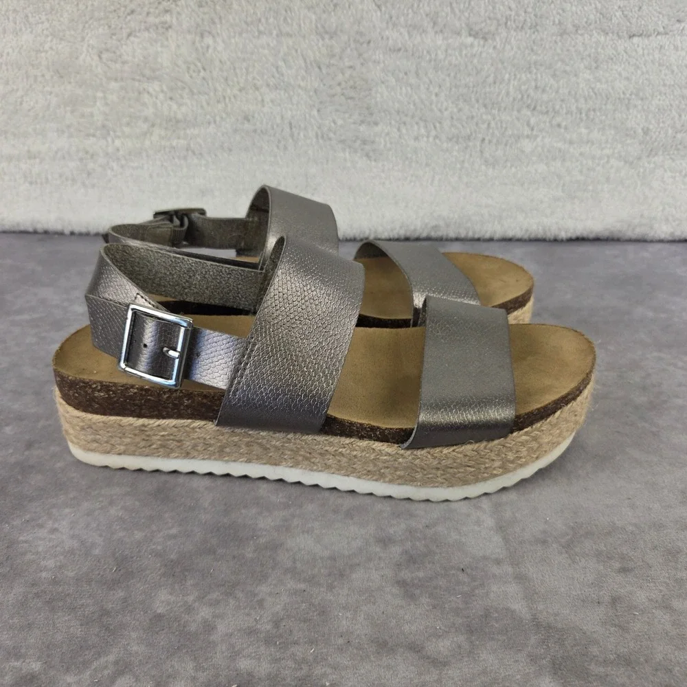 Laurin Metallic Pewter Espadrille Platform Sandals Womens 9 Buckle Slingback
